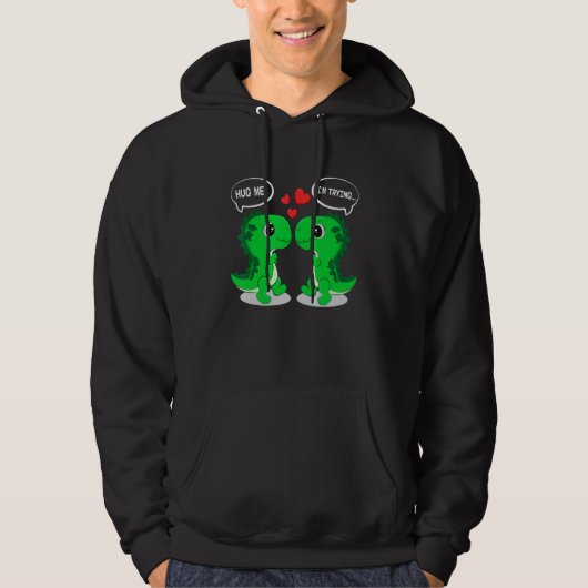 T Rex Dinosaurs Hug Me Valentines Day Funny Couple Hoodie (Voorkant)