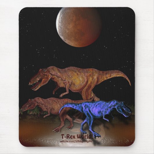 T-Rex Dinosaurs & Verduisterde Maan Mousepad Muismat (Voorkant)