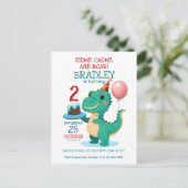 T Rex Dinosaurus 2e verjaardagsfeest Uitnodiging (Staand voorkant)