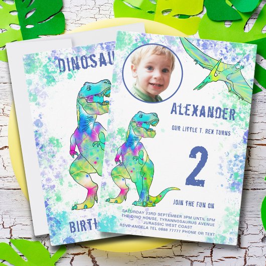 T-Rex Dinosaurus 2e verjaardagsfeestje Kaart
