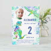 T-Rex Dinosaurus 2e verjaardagsfeestje Kaart (Staand voorkant)