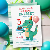 T Rex Dinosaurus 3e verjaardag Party uitnodiging