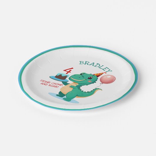 T Rex Dinosaurus 4e verjaardagsfeestje Papieren Bordje (Gekanteld)