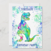 T. rex dinosaurus 5e verjaardag foto groen blauw kaart (Achterkant)