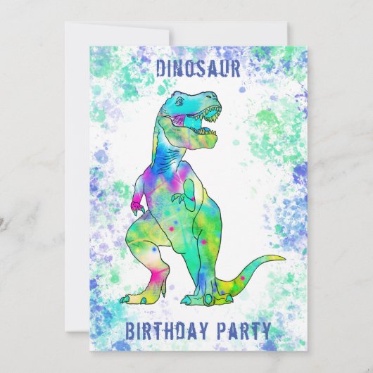 T. rex dinosaurus 5e verjaardag foto groen blauw kaart (Achterkant)