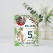 T-Rex Dinosaurus 5e Verjaardag Party Foto Uitnodiging Briefkaart (Staand voorkant)