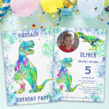T. rex Dinosaurus 5e Verjaardags Foto Groen Blauw
