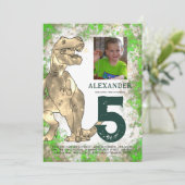 T-Rex Dinosaurus 5e Verjaardagsfeest Kaart (Staand voorkant)