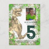 T-Rex Dinosaurus 5e Verjaardagsfeest Uitnodiging Briefkaart (Voorkant)