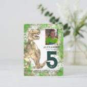 T-Rex Dinosaurus 5e Verjaardagsfeest Uitnodiging Briefkaart (Staand voorkant)