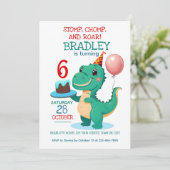 T rex dinosaurus 6e verjaardag feestuitnodiging kaart (Staand voorkant)