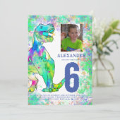 T-Rex Dinosaurus 6e Verjaardagsfeest Kaart (Staand voorkant)