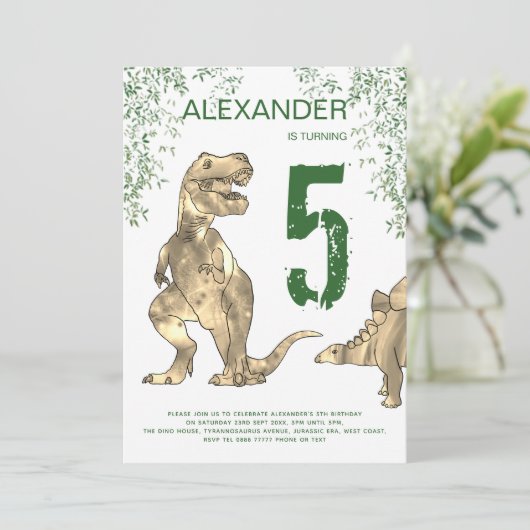 T-Rex Dinosaurus 6e Verjaardagsfeest Kaart (Staand voorkant)