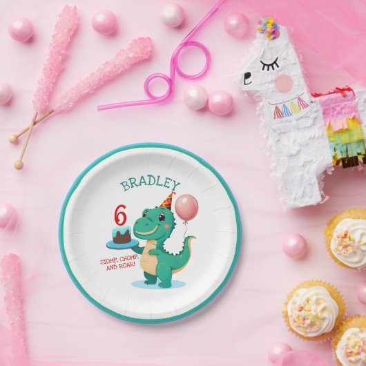 T Rex Dinosaurus 6e Verjaardagsfeest Papieren Bordje (Feest)