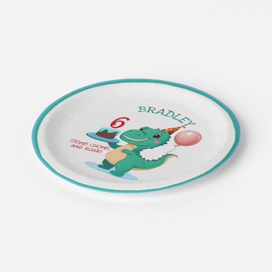 T Rex Dinosaurus 6e Verjaardagsfeest Papieren Bordje (Gekanteld)