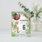 T-Rex Dinosaurus 6e Verjaardagsfeestje Foto Budget Uitnodiging Briefkaart (Staand voorkant)