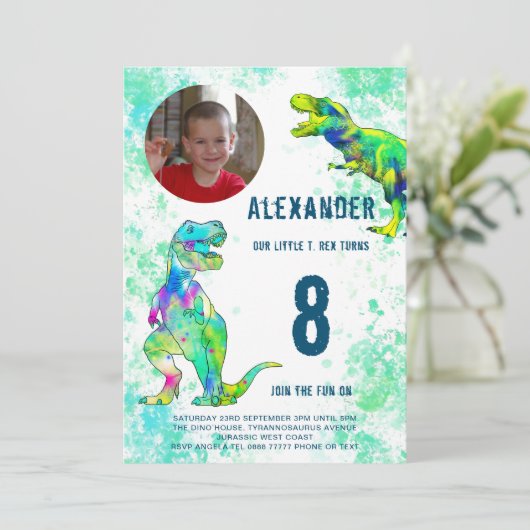 T-Rex Dinosaurus 8e Verjaardagsfeest Kaart (Staand voorkant)