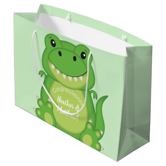 T-rex dinosaurus Baby shower Groot Cadeauzakje (Achterkant Gekanteld)