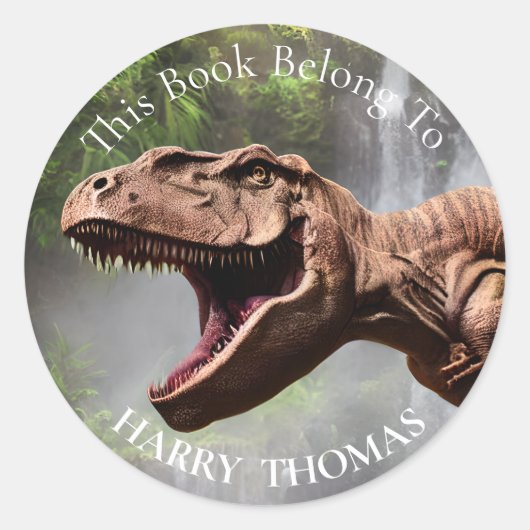 T REX Dinosaurus BOEK Ronde Sticker (Voorkant)