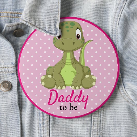 T rex dinosaurus daddy roze Baby shower Button (In situ)