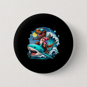 T-rex dinosaurus die op haai surft Oc Ronde Button 5,7 Cm
