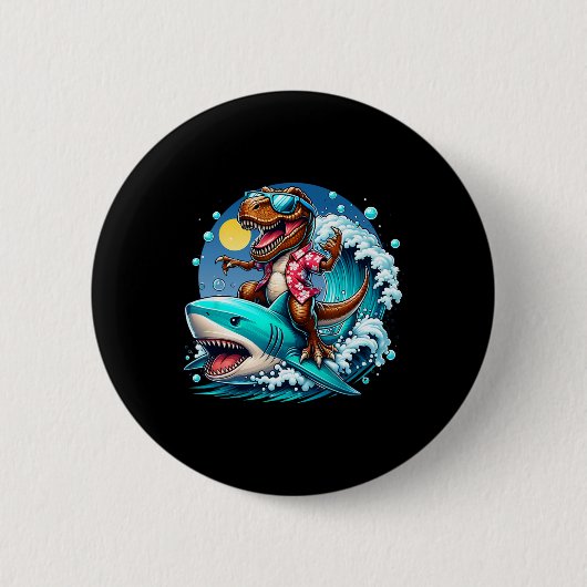 T-rex dinosaurus die op haai surft Oc Ronde Button 5,7 Cm (Voorkant)