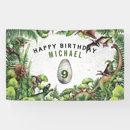 T-Rex Dinosaurus Feestje Jongen Verjaardagsfeest E Spandoek (Horizontaal)