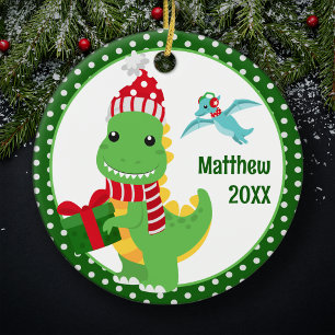 T-Rex Dinosaurus Gepersonaliseerde Kinder Kerst Keramisch Ornament