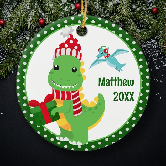 T-Rex Dinosaurus Gepersonaliseerde Kinder Kerst Keramisch Ornament