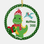 T-Rex Dinosaurus Gepersonaliseerde Kinder Kerst Keramisch Ornament (Voorkant)