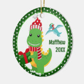 T-Rex Dinosaurus Gepersonaliseerde Kinder Kerst Keramisch Ornament (Links)