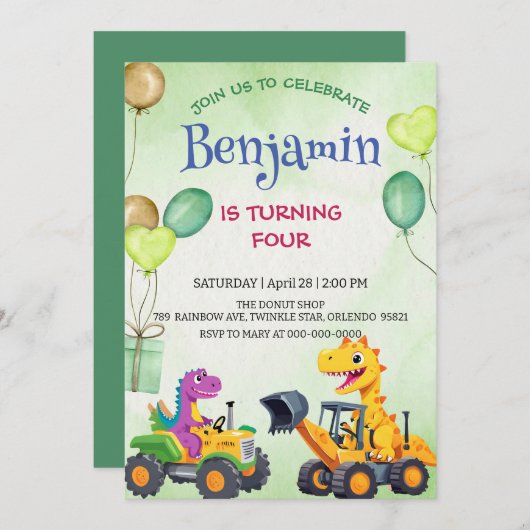 T-rex dinosaurus graafmachine tractor ballon Verja (Voorkant / Achterkant)