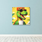 T-rex dinosaurus grappig canvas afdruk (Insitu (Houten vloer))