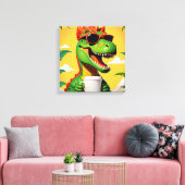 T-rex dinosaurus grappig canvas afdruk (Insitu (Woonkamer))