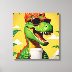 T-rex dinosaurus grappig canvas afdruk