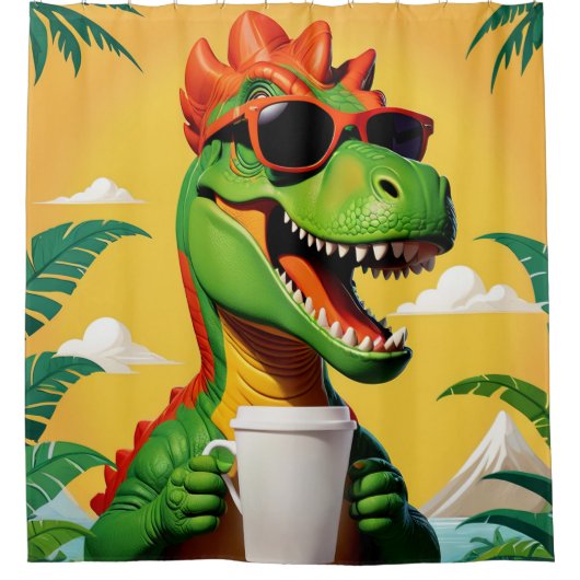 T-rex dinosaurus grappig douchegordijn (Voorkant)