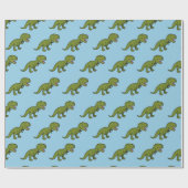 T-Rex Dinosaurus Groen Blauw Naadloos Patroon Cadeaupapier (Vlak)