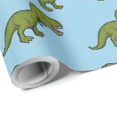 T-Rex Dinosaurus Groen Blauw Naadloos Patroon Cadeaupapier (Rol Hoek)