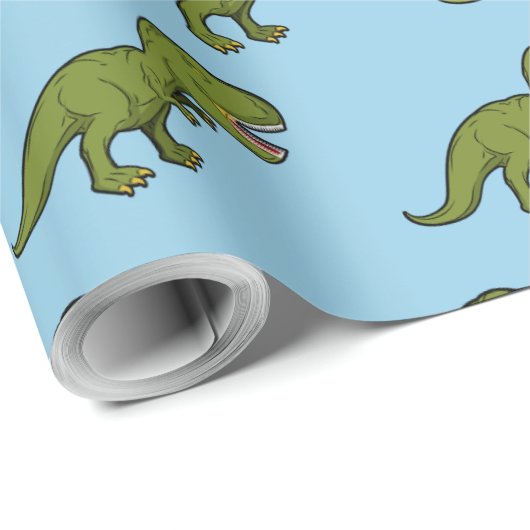 T-Rex Dinosaurus Groen Blauw Naadloos Patroon Cadeaupapier (Rol Hoek)