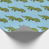 T-Rex Dinosaurus Groen Blauw Naadloos Patroon Cadeaupapier (Hoek)