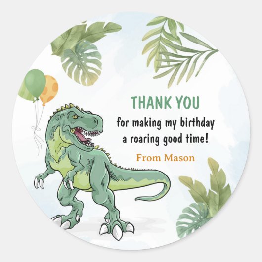 T-Rex Dinosaurus Groen Verjaardagsfeest Ronde Sticker (Voorkant)