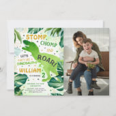 T Rex Dinosaurus Jongen Verjaardag Foto Kaart (Voorkant)