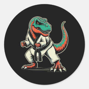 T-rex dinosaurus karate taekwondo vechtsporten  ronde sticker