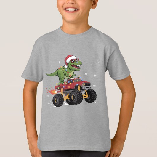 T-Rex dinosaurus Kerstmis monstertruck  T-shirt (Voorkant)