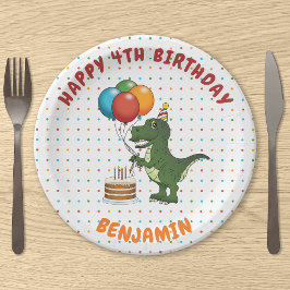 T-rex Dinosaurus Kleurrijke Ballonnen Aangepaste K Papieren Bordje