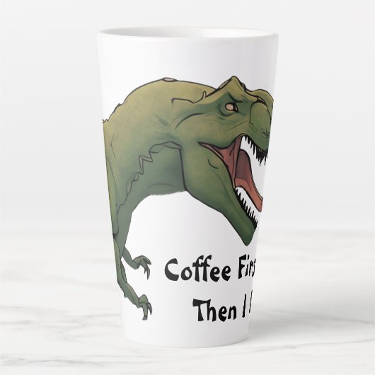 T-Rex Dinosaurus Koffie Eerst Dan Jaag Ik Latte Mok (Voorkant)