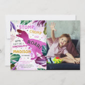 T Rex Dinosaurus Meisje Verjaardag Foto Kaart (Voorkant)