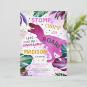 T Rex Dinosaurus Meisje Verjaardag Kaart (Staand voorkant)