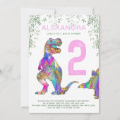 T-Rex Dinosaurus Meisjes Verjaardagsfeest Kaart (Voorkant)