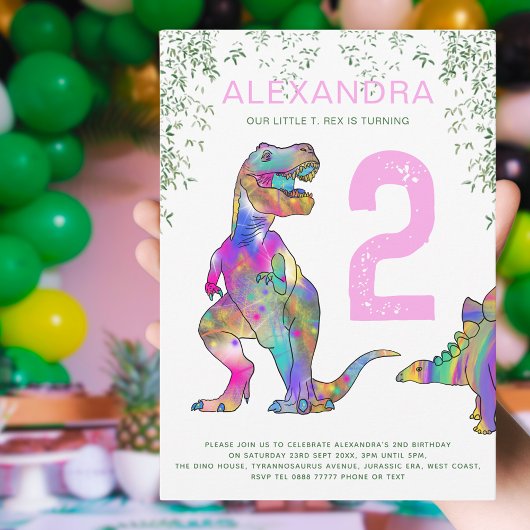T-Rex Dinosaurus Meisjes Verjaardagsfeest Kaart